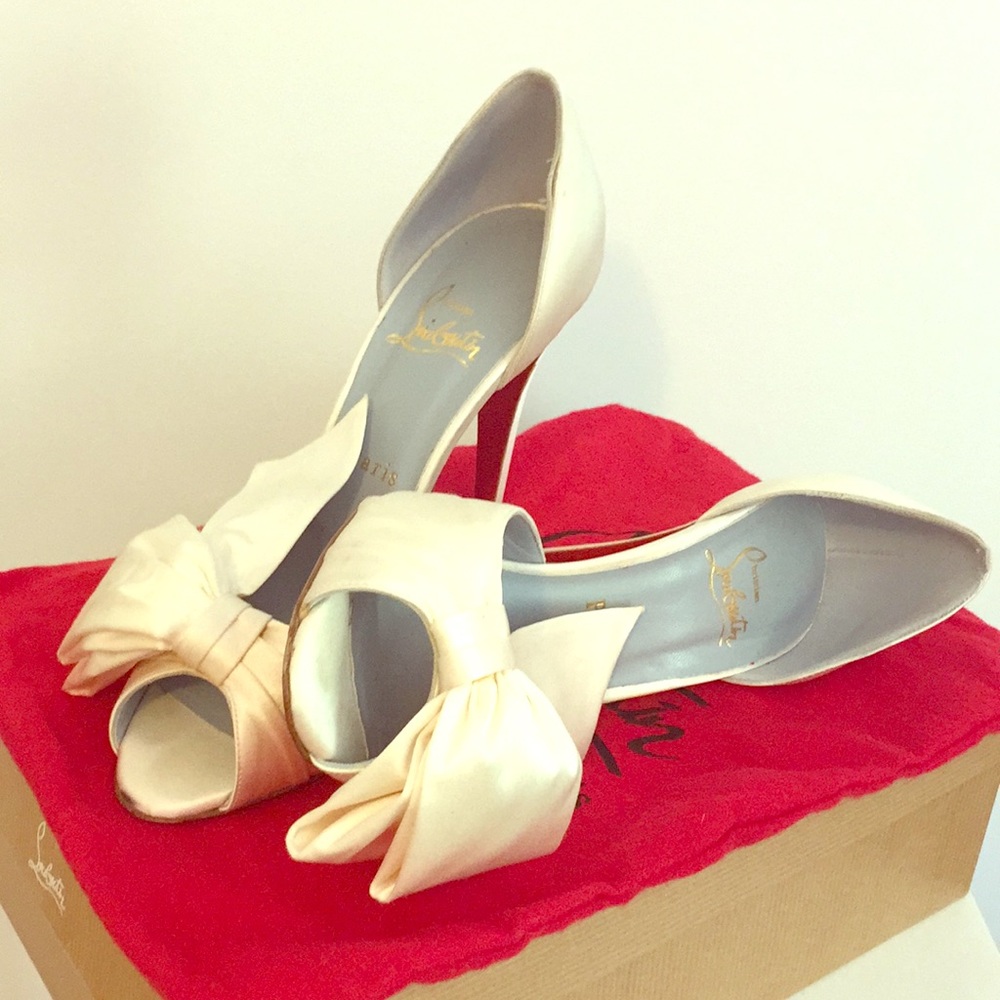 Christian Louboutin Peep Toe D'Orsay Satin Bow